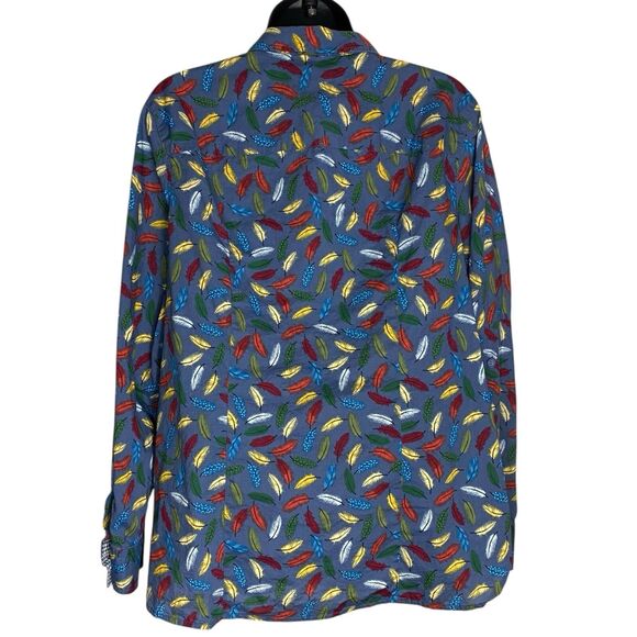 Talbots Top Womens 1X Button Up Roll Tab Sleeve Shirt Feather Artsy Western Boho - Picture 5 of 11